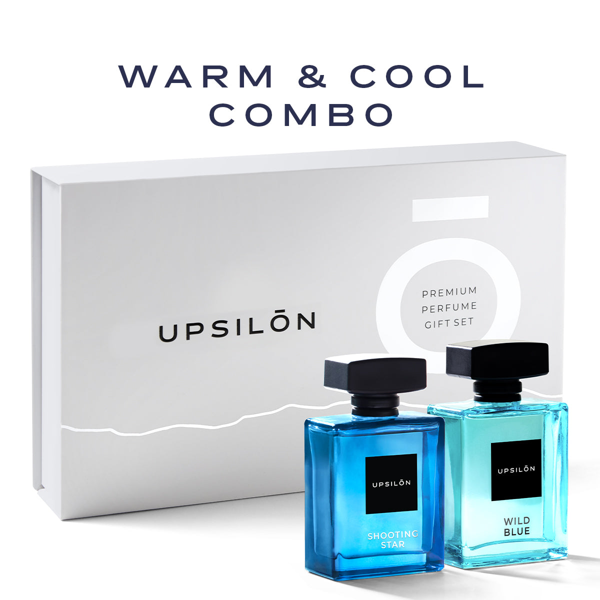 A gift set of two Upsilon Eau de Parfum fragrances, Shooting Star and Wild Blue, for men