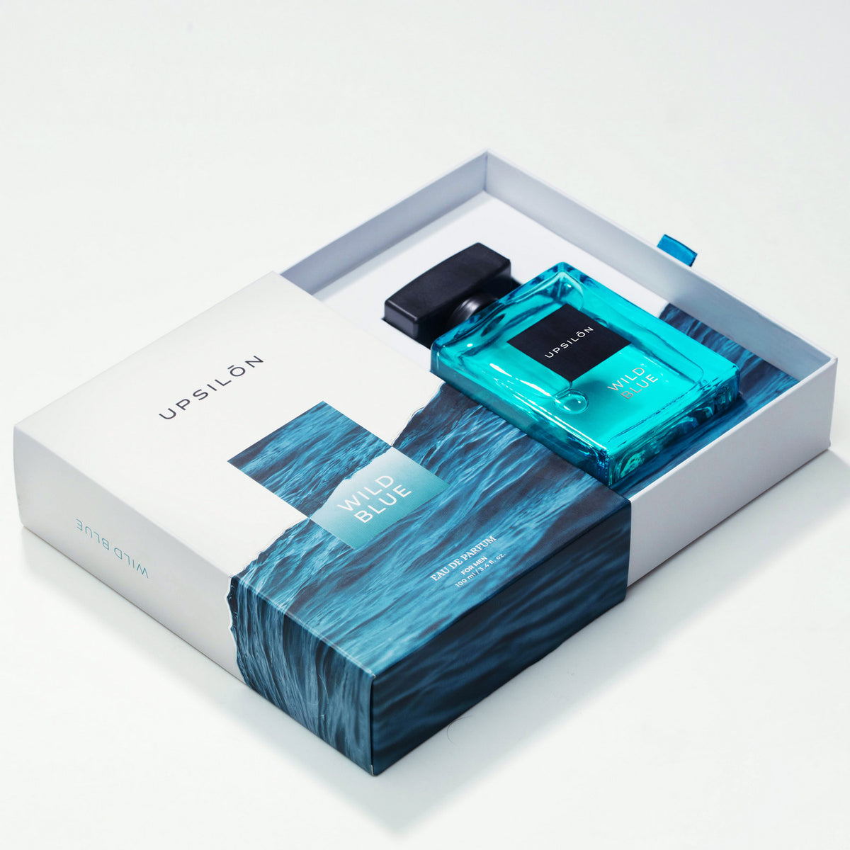 UPSILON Wild Blue Eau de Parfum for Men, 100ml. Premium, long-lasting, fresh and powerful fragrance. Travel-friendly luxury parfum scent.