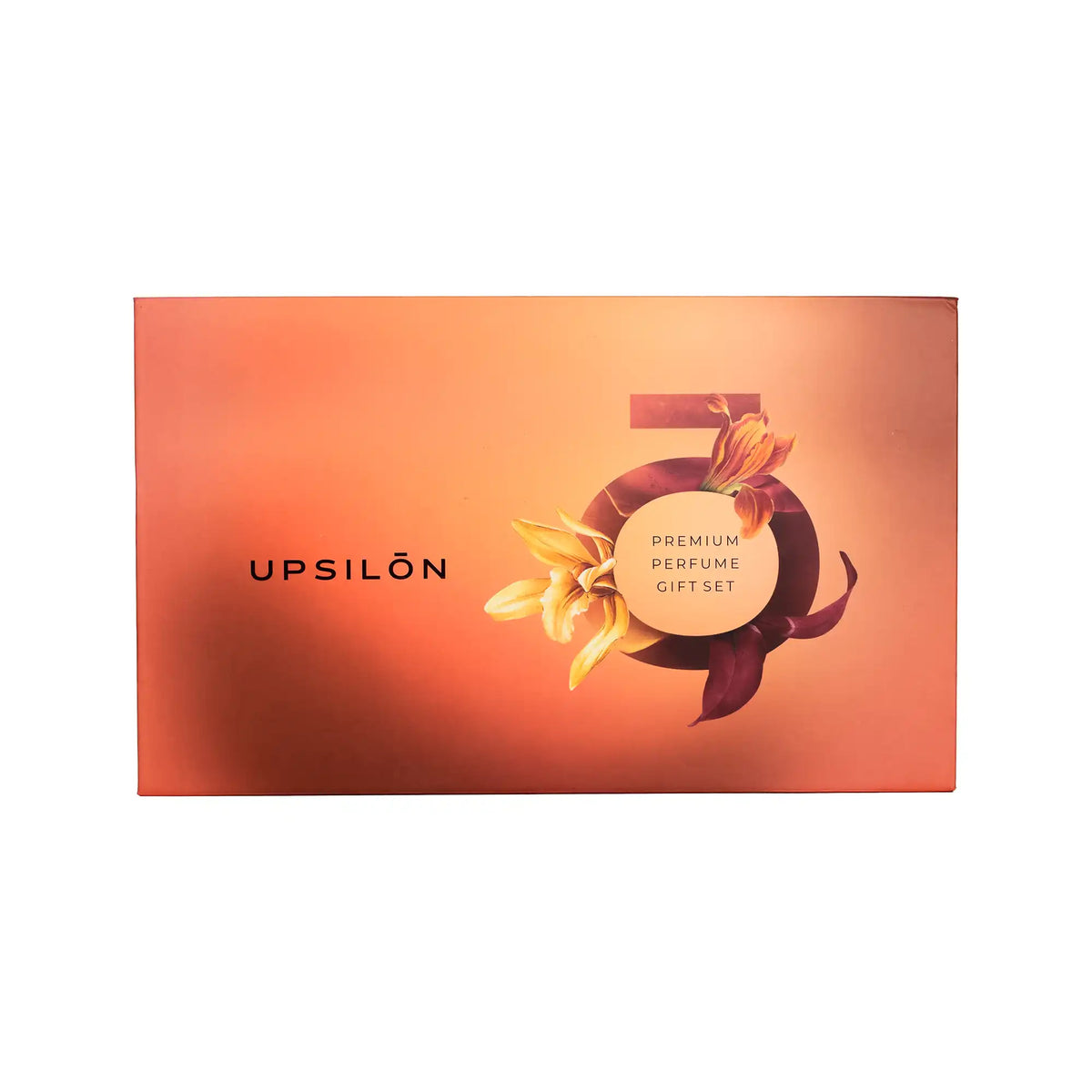 A luxurious Upsilon Premium Perfume gift set for women, featuring three 50ml eau de parfums in floral, fruity, and spicy scents