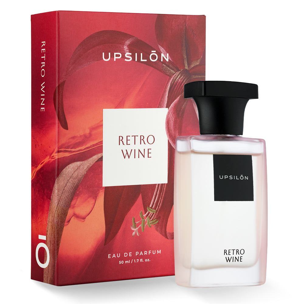 UPSILON Retro Wine Eau de Parfum for Women, 50ml. Long-lasting luxury perfume with a red wine scent.