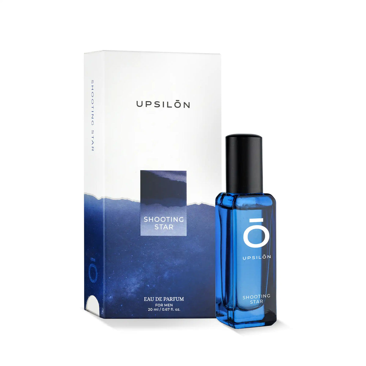 Upsilon Shooting Star Eau de Parfum for Men - 20ml, a premium long-lasting fresh and powerful fragrance spray for men. Travel-friendly luxury parfum scent